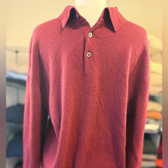 Cashmere Boutique Men’s Cashmere Collared Button-Neck, Brick-Red, XL - Picture 7 of 9